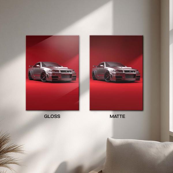 Nissan Skyline GT-R R34: The Crimson Godzilla of Precision | Performance Metal Poster